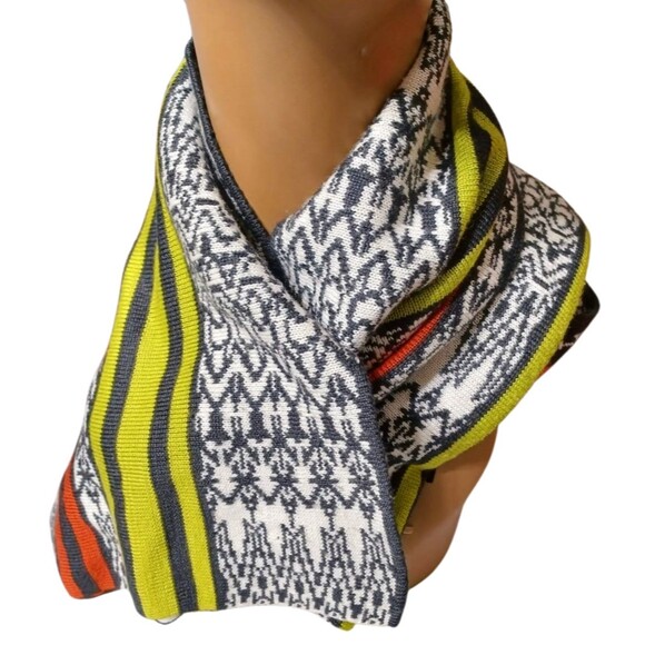 ECHO Matching Knit Scarf and Gloves Set - Yellow Green Black - Scarf = 72" x 8" - Picture 4 of 8